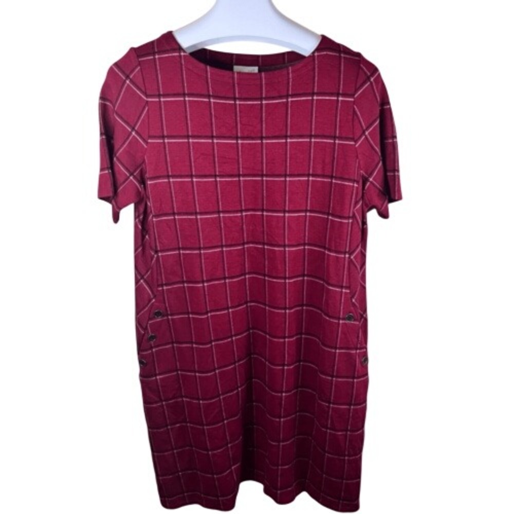 J.Jill Ponte Womens Red Plaid Midi Dress With Pockets Size Large‎ Petite Career